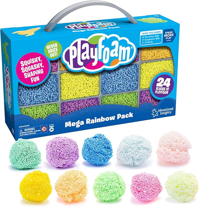 Educational Insights Playfoam Mega Rainbow Pack - Sensory Toys & Squishy Fidget Toys for Kids, Squishy Foam Blocks, Non Sticky Dough, Sensory Bin Filler & Classroom Tools, Gifts for Ages 3+