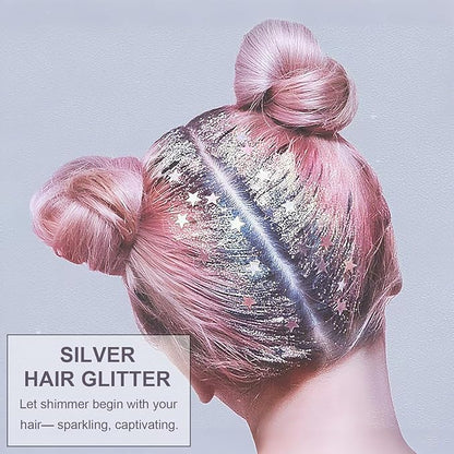 Hair Face Body Glitter Set for Women, White Silver Gold Holographic Mermaid Sequins Chunky Glitter Makeup for Music Festival Rave Accessories, Running, Wedding, Prom, Carnivals