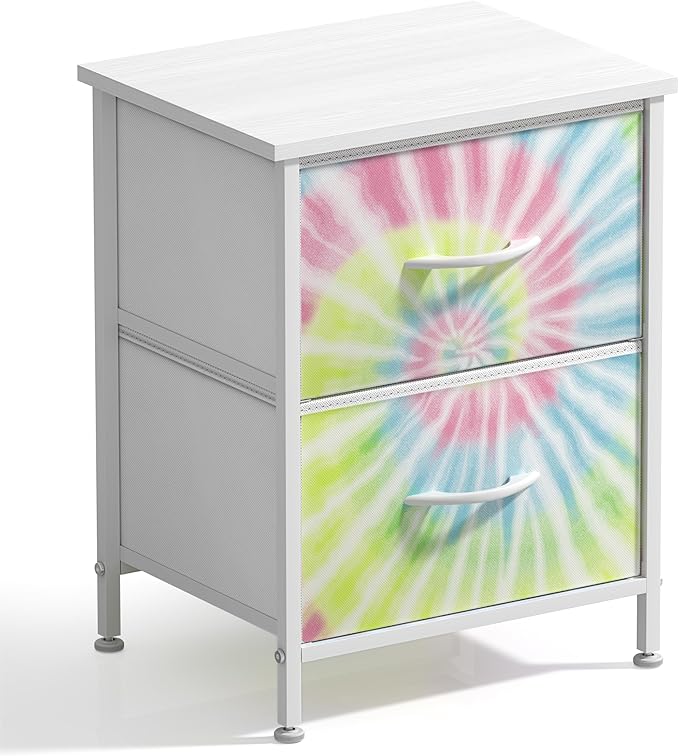 Sorbus Nightstand with 2 Drawers - Kids Bedside Furniture End Table Night Stand - Steel Frame, Wood Top & Easy Pull Fabric Bins - Dresser & Chest for Home, Bedroom Accessories, Office & College Dorm