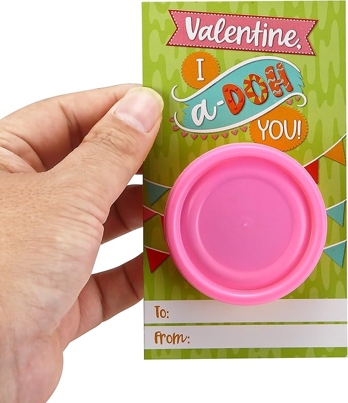 JOYIN 28 PCS Valentine Day Gift Cards with Colorful Playing Dough for Kids Party Favors, Valentine's Classroom Exchange Prize