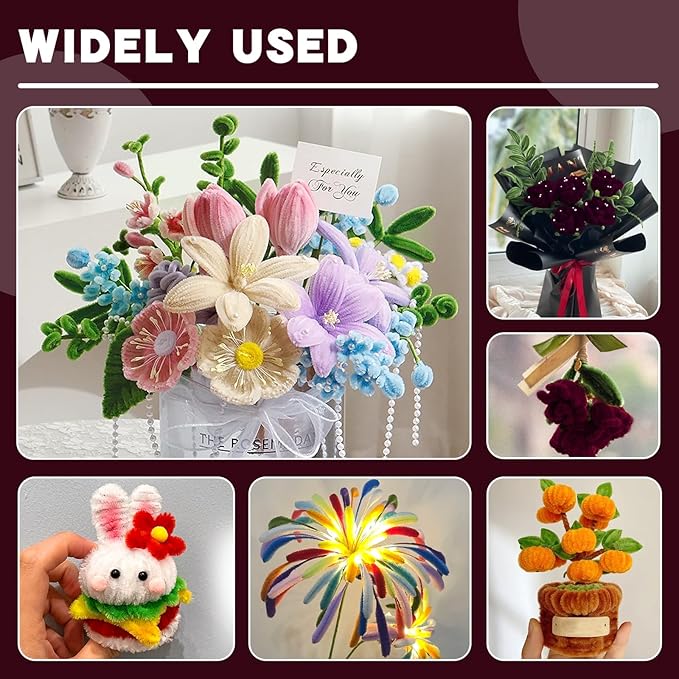 200 Pcs Pipe Cleaners Chenille Stems, Wine Red Pipe Cleaners, 11.8inch Long Craft Pipe Cleaner Bulk for Flowers Making, Mother’s Day DIY Art Crafts Decorations Supplies (Wine Red)