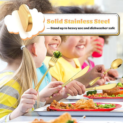 12-Piece Gold Kids Silverware, E-far Stainless Steel Toddler Kids Utensils Safe for Preschooler/Children, Includes 4 Forks 4 Spoons 4 Knife, Slimline Look & Small Size, Healthy & Rust Free