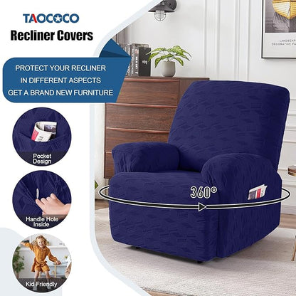 TAOCOCO Oversized Recliner Cover Stretch Recliner Chair Covers, Jacquard Reclining Chair Cover, Furniture Protector Sofa Slipcovers Couch Covers with Elastic Bottom for Kids, Pets (Dark Blue)