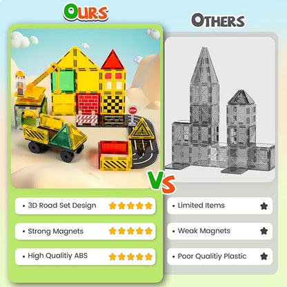 cossy Magnetic Tiles, Magnet Tiles, Magnetic Tiles for Kids Ages 4-8, STEM Toys, Magnet Blocks for Boys and Girls, Creative Building Toys, Engineering and Building Set