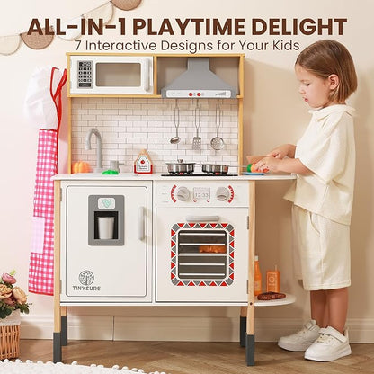 Play Kitchen for Kids - Toy Kitchen Set for Toddlers with Realistic Lights and Sounds, Kids Kitchen Playset with Abundant Toy Food Set, Best Gift for Kids Ages 3+