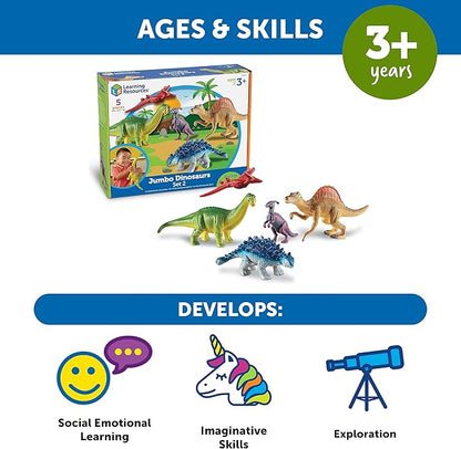 Learning Resources Jumbo Dinosaurs Expanded Set - 5 Pieces, Ages 3+, Dinosaurs for Toddlers, Dinosaurs Action Figure Toys, Kids' Play Dinosaur, Dinosaur toys for kids