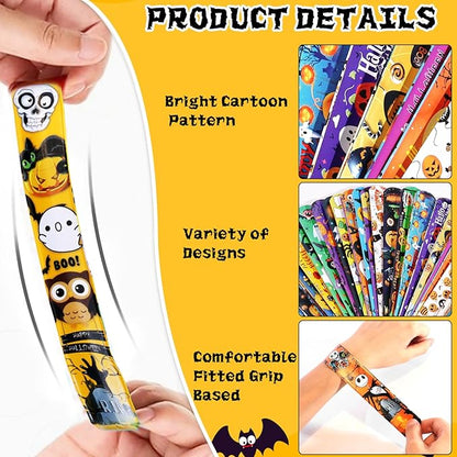 Mprocen Halloween Slap Bracelets 199PCS Assorted Slap Bands Wristbands Balloons Stickers Party Favors Gift Filler Supply