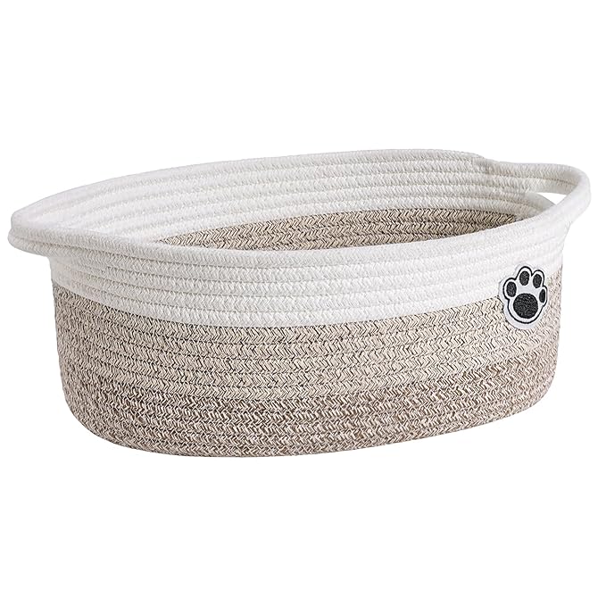 Dog Toy Basket Small Gift Basket for Baby, 12"x 8" x 5" inches Woven Storage Baskets for Dog Cat, Nursery Storage Baskets for Diapers, Towels, Mixed-Brown