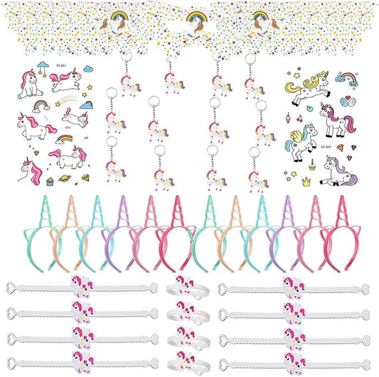 84PCS Unicorn Party Favors for Kids Girls, Unicorn Party Supplies Birthday Decorations w/Unicorn Mask, Headband, Bracelet, Keychain, Tattoos, Colorful