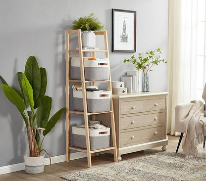 DECOMOMO Storage Baskets for Shelves - Fabric Storage Bins, Linen Closet Organizers and Storage (Grey & White, XL - 3 Pack)