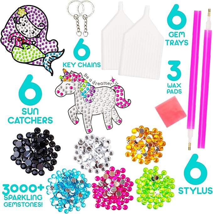 Blue Squid Diamond Art Kits for Kids – Fun & Easy DIY 5D Gem Art Gift Set for Keychains, Stickers, Sun Catchers - Diamond Painting Arts & Crafts Kit for Kids, Girls, Boys Ages 6 7 8 9 10 11 12