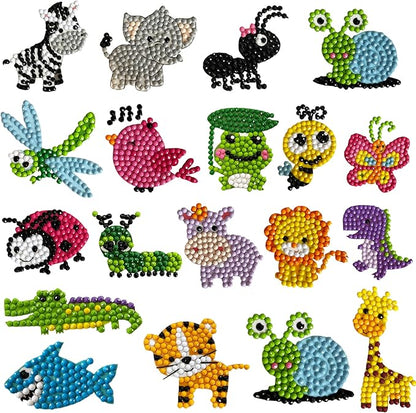 sinceroduct 5D Diamond Art Stickers for Kids, 18 Pcs Insect & Animal Sticker Kits, Eco-Friendly DIY Craft Set for Creative Skills Development