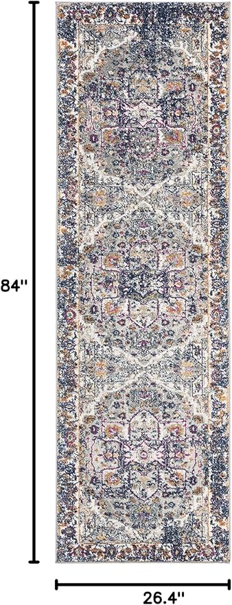 SAFAVIEH Evoke Collection 2'2" x 7' Grey / Navy EVK275G Oriental Medallion Distressed Non-Shedding Living Room Entryway Foyer Hallway Bedroom Runner Rug