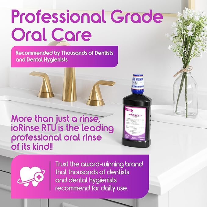 ioRinse Ready-to-Use (RTU) Mouthwash for Fresher Breath, Halitosis Relief, Alcohol-Free, Fluoride-Free and a Professional Clean, Original ioRinse RTU Mouth Wash, Zero Alcohol - Soft Mint Flavor, 1L