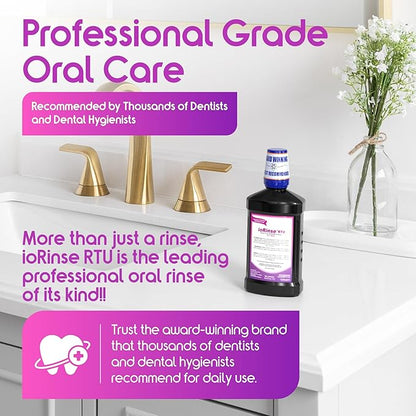ioRinse Ready-to-Use (RTU) Mouthwash for Fresher Breath, Halitosis Relief, Alcohol-Free, Fluoride-Free and a Professional Clean, Original ioRinse RTU Mouth Wash, Zero Alcohol - Soft Mint Flavor, 1L