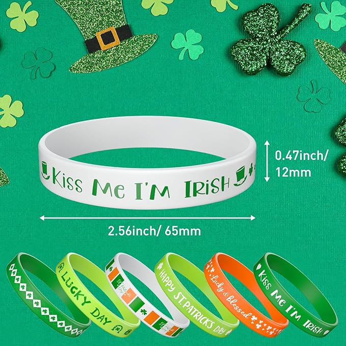 Morcheiong 42 Pieces St. Patrick's Day Shamrock Rubber Bracelets Classic Silicone Wristbands for Kids Adults Green Irish Day Party Supplies