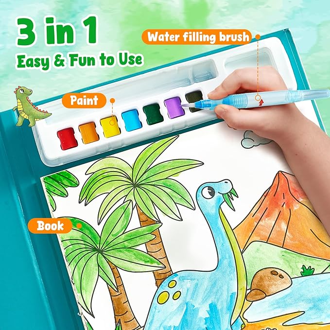 JoyCat Paint with Water Coloring Books for Toddlers, Watercolor Painting Sets for Kids Ages 3-5 4-8, Arts and Crafts Drawing Activities Toy Birthday Gifts for Boys Girls (Dinosaurs)