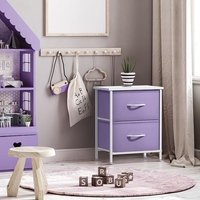 Sorbus Nightstand with 2 Drawers - Kids Bedside Furniture End Table Night Stand - Steel Frame, Wood Top & Easy Pull Fabric Bins - Dresser & Chest for Home, Bedroom Accessories, Office & Dorm (2 Pack)