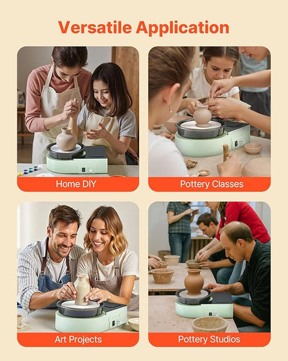 VEVOR Pottery Wheel for Kids and Adults - Complete Pottery Kit with 6" Turntable Clay Art Supplies Sculpting Tools, Mini Clay Making Pottery Wheel with Storage Design, Crafts Christmas Gifts, Green