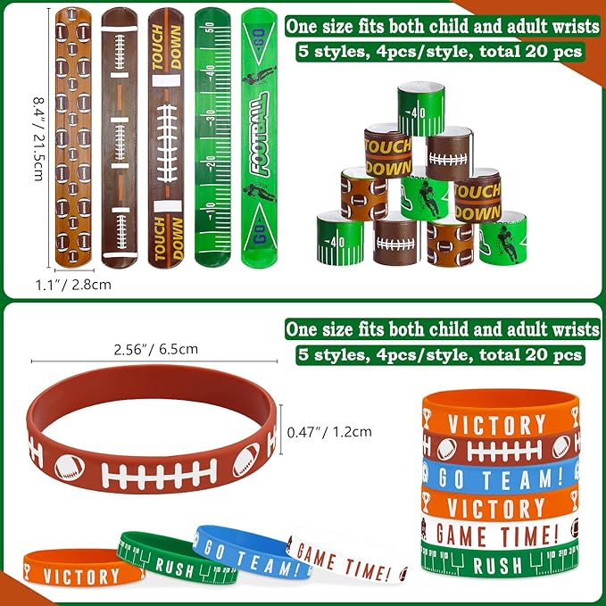 40 Pieces Football Party Favors, Football Silicone Wristbands Football Rubber Bracelets for Football Game Day Teens Birthday Football Theme Party Football Team Awards Presents