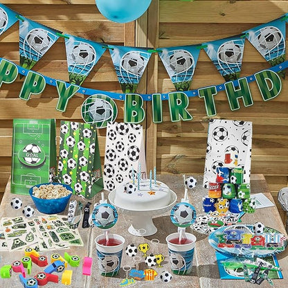 XIPEGPA 146 PCS Soccer Party Favors Soccer Birthday Party Supplies with Soccer Themed Bags Erasers Whistle Stickers Slap Bracelets Keychains for Football Sport Party Favors Goodie Bags Decorations