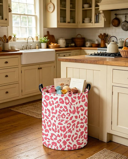 Pink Leopard Print Hamper,Baby Laundry Hamper,Waterproof Collapsible Baby Storage Baskets for Kid Room Decor,Clothes Organizer Basket,Gift Baskets(Pink Leopard Print)