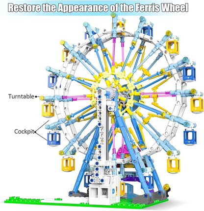 2025 Newly Upgrade Ferris Wheel Building Set with Fairy Light, Two-Way Rotating Ferris Wheel Building Blocks Set of 813 PCS, Amusement Park Model Kit for Kids Ages 8+, Ideas Gift for Boys and Girls