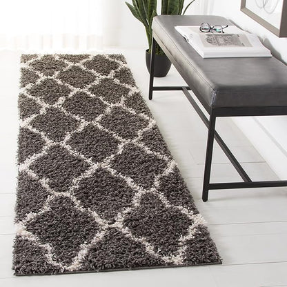 SAFAVIEH Dallas Shag Collection 2'3" x 6' Dark Grey/Ivory SGDS257A Trellis Non-Shedding Living Room Bedroom Dining Room Entryway Plush 1.5-inch Thick Runner Rug