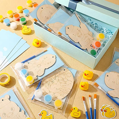 Saypacck 24 Pcs Duck Party Favors Wooden Painting Craft Kits Birthday Party Supplies with Organza Bag for Goodie Bags Fillers Adult Thank You Gifts