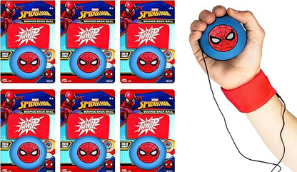 JA-RU Marvel Spiderman Sports Wrist Bounce Back Balls (1 Unit) Super Heroes Wristband Return Balls Toys, Durable Foam String Attached Rebound Ball, Kids & Adults, Fidget Stress Toy 6820-1