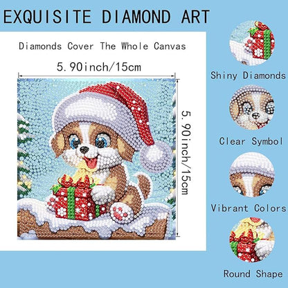 Christmas Diamond Art for Kids with Frame-Dog Kids Diamond Painting Kits,Animal Diamond Painting Kits for Kids 8-12 Full Drill Gem Art for Home Decor 7x7inch