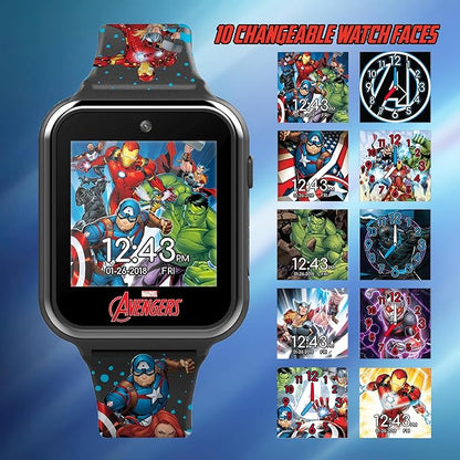 Accutime Kids Marvel Avengers Black Educational Touchscreen Smart Watch Toy for Girls, Boys, Toddlers - Selfie Cam, Learning Games, Alarm, Calculator, Pedometer and more (Model: AVG4597AZ)