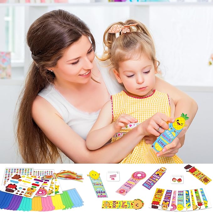 Qyeahkj 32 Sets Fruit Cute Foam Craft for Kids Make Your Own Bookmark Craft DIY Doughnut Taco Foam Craft Arts Bulk Kit Party Favor Supplies DIY Gift for School Home Activities Party Favor Decorations