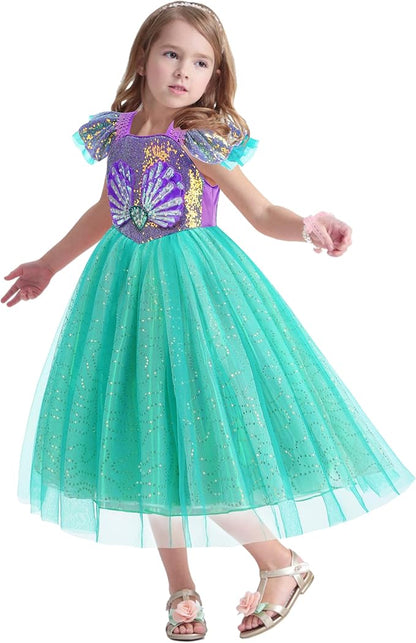 Foierp Mermaid Costume for Girls Little Princess Mermaid Dress up for Kids with Accessory Party Christmas Halloween Outfit