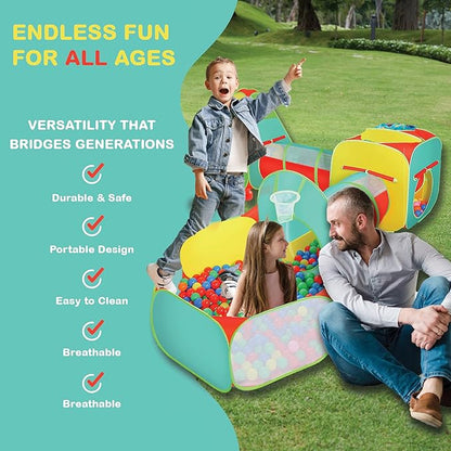 Kids Play Tent for Toddlers, 5pc Toddler Jungle Gym Playset with Ball Pit, Crawl Tunnel and Obstacle Course, Indoor Outdoor Playhouse Toy for Boys and Girls