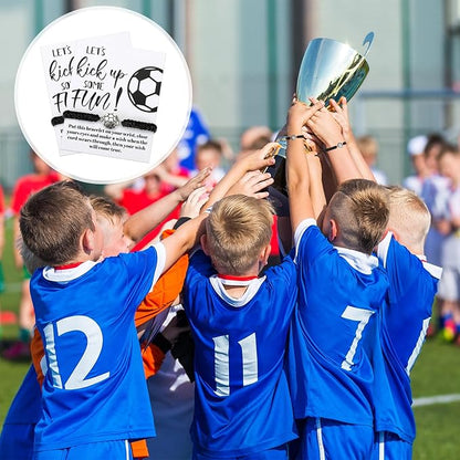 80 Pcs Soccer Team Gifts Set Bracelets Soccer Ball Ballpoint Pens Foam Stress Balls Kick Up Cards Adjustable Bracelets for Sports Reward Birthday Party Supplies