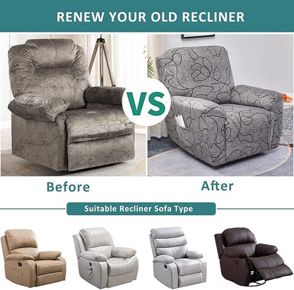 NILUOH Stretch Recliner Cover 4 Pieces Electric Power Lift Recliner Chair Cover Reclining Couch Cover Anti-Slip Fitted Furniture Protector with Side Pocket