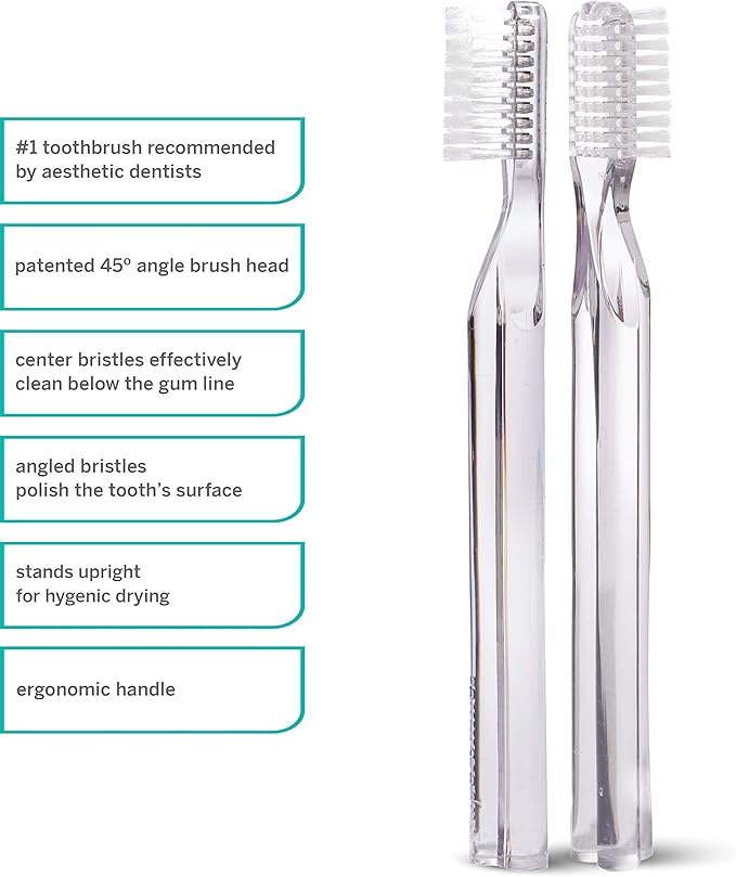 Supersmile New Generation Toothbrush w/Patented 45° Soft Nylon Bristles - Whitening Tooth Brush w/Ergonomic Handle Guarantees ADA Recommended Brushing Angle for Adults & Children (Clear),1 Count