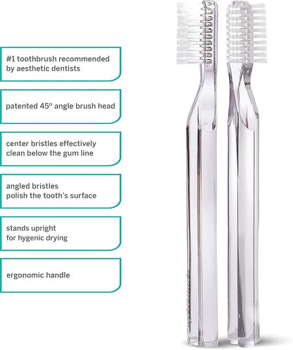 Supersmile New Generation Toothbrush w/Patented 45° Soft Nylon Bristles - Whitening Tooth Brush w/Ergonomic Handle Guarantees ADA Recommended Brushing Angle for Adults & Children (Clear),1 Count