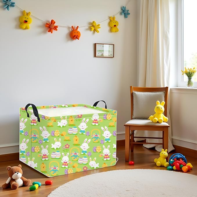 HIYAGON Easter Basket for Kids Boys and Girls Cute Storage Organizer Bin Box Rectangular Easter Bunny Room Decor(Easter Basket)