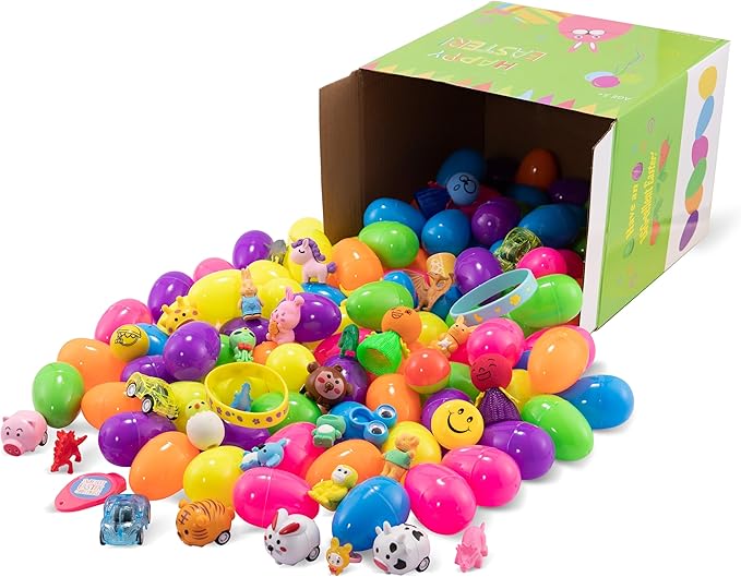 KASU 100 Pcs Prefilled Easter Eggs with Toys Inside Premium for Easter Theme Party Favor, Easter Eggs Hunt, Easter Basket Stuffers/Fillers, Classroom Prize Supplies