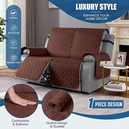 TAOCOCO 100% Waterproof Recliner Covers, Recliner Sofa Covers with Leg Straps, Reversible Recliner Couch Cover for Reclining Chair, Washable Couch Protector for Pets Kids(2 Seater, Coffee)