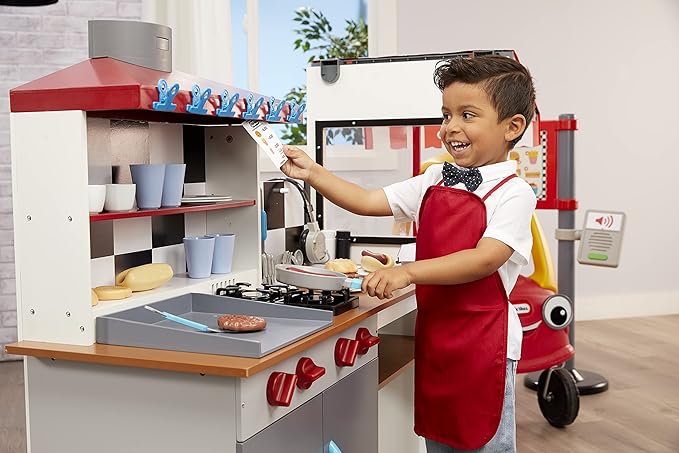 Little Tikes Real Wood Drive-Thru Diner Wooden Play Kitchen with Realistic Lights Sounds and Multi-Sided, 40+ Accessories Set, Gift for Kids, Toy for Girls & Boys Ages 3 4 5+ Years(Multi color)