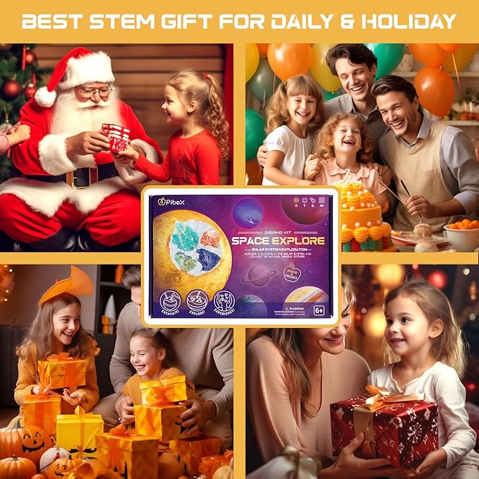 Gemstone Dig Kit, Dig up 30 Rocks & Minerals from 6 Solar System Planets, Archaeology Geology Science Experiment Activity Set, Space Explore Mining Toy for Kids, Gift for Boys & Girls Age 6-8-12