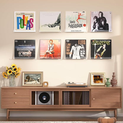upsimples 8 Pack Vinyl Wall Mount Shelves, 12" Album Record for Storage & Display, Clear Acrylic Floating Shelf for Kids Bookshelf, Magazine Rack, Picture Ledge