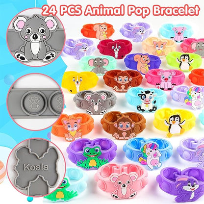 Party Favors for Kids Pop Bracelets 24 PACK Animal Fidget Bracelets,Birthday Gifts,Goodie Bag Stuffers,Carnival Prizes,Classroom Prizes
