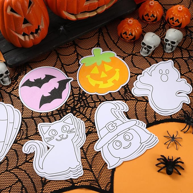 24 Sets Halloween Sand Art Craft Kit for Kids Halloween Pumpkin Candy Ghost Witch Cat Bat Painting Kit with Colored Sand Brushes Create Your Own Sand Art for Halloween Party Fun Activities