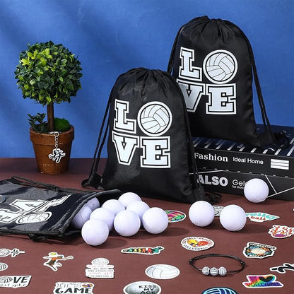 Capoda 98 Pcs Volleyball Party Favors Volleyball Team Gift 12 Pcs Keychain 12 Packs Sports Stress Ball 12 Pcs Small Drawstring Bag 12 Pcs Bracelets 50 Pcs Sticker