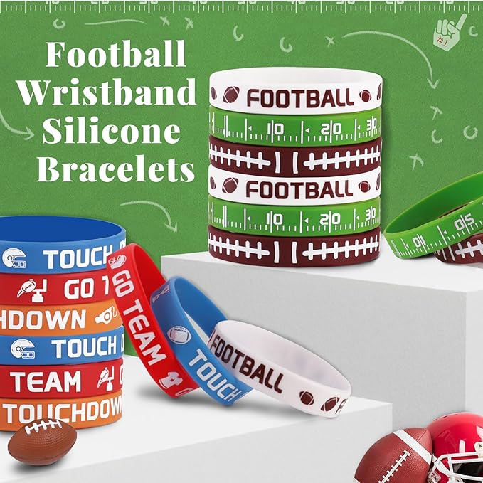 36 Pcs Football Silicone Bracelets Sport Theme Football Party Favors Accessories Gift for Football Birthday Party Decorations Football Theme Birthday Party Supplies Gifts, 6 Designs