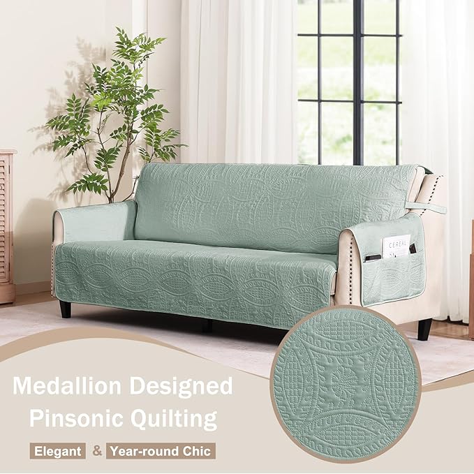 Sage Green Loveseat Covers for 2 Cushion Couch, Water Repellent Slip Covers for Loveseat, Washable Love Seat Quilted Couch Covers, Pet Friendly Loveseat Slipcovers (Loveseat 48", Sage Green)